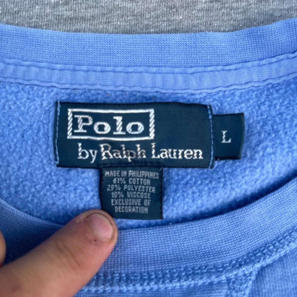Vintage Y2K Polo Ralph Lauren Sweatshirt Mens L Blue Orange Pony Logo Crewneck